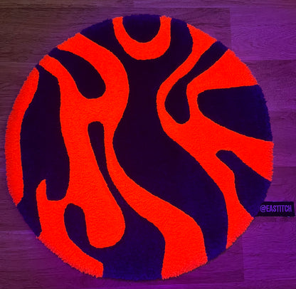 Purple & Neon Orange Wavy Accent Rug (48cm Round)