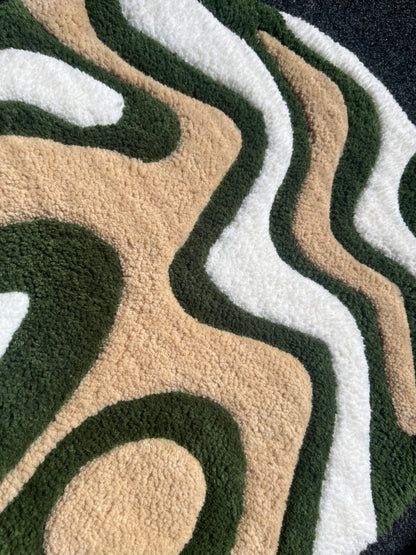 Green & Tan Wavy Accent Rug(48cm Round)