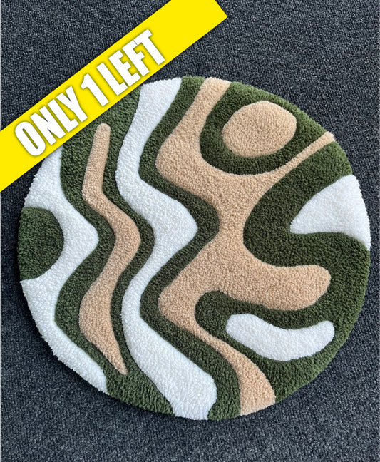 Green & Tan Wavy Accent Rug(48cm Round)
