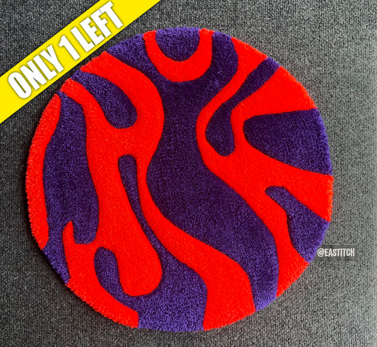 Purple & Neon Orange Wavy Accent Rug (48cm Round)