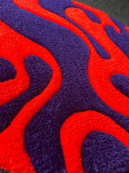 Purple & Neon Orange Wavy Accent Rug (48cm Round)